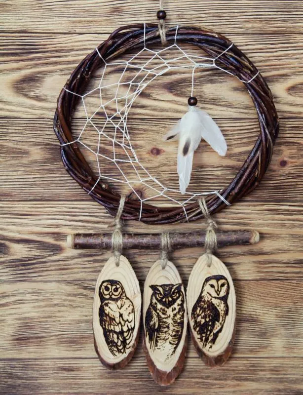 Ловец снов с одним кольцом "Три совы", диаметр 30 см