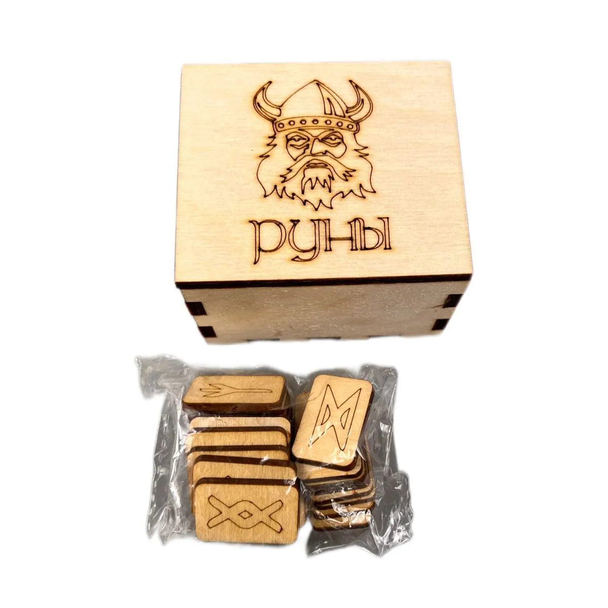 Набор скандинавских рун из сосны "Викинг" в подарочной упаковке