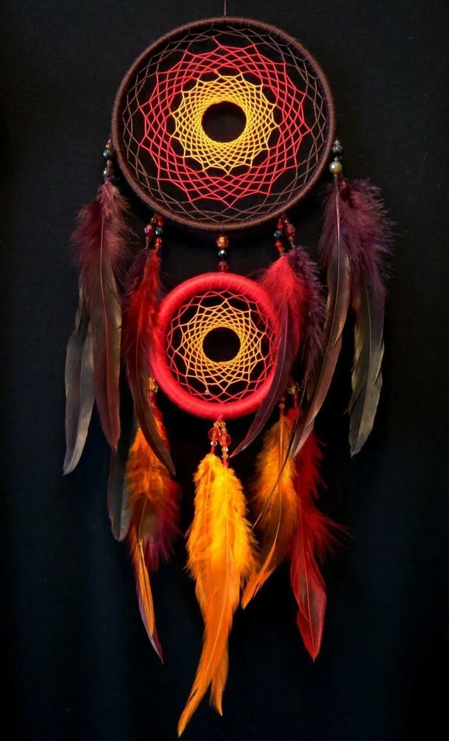 Ловец снов с двумя кольцами "Пламенный барьер", диаметр 15 см