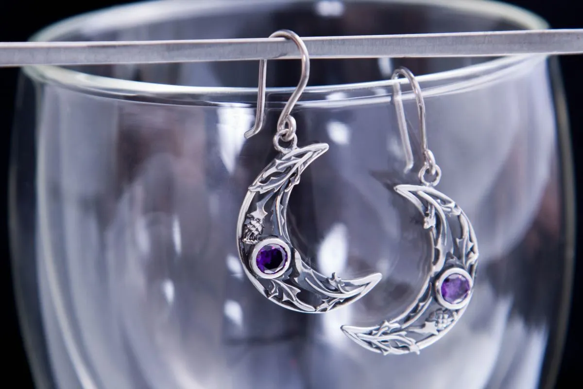 Серебряная серьга "Лунница с чертополохом" 1 шт