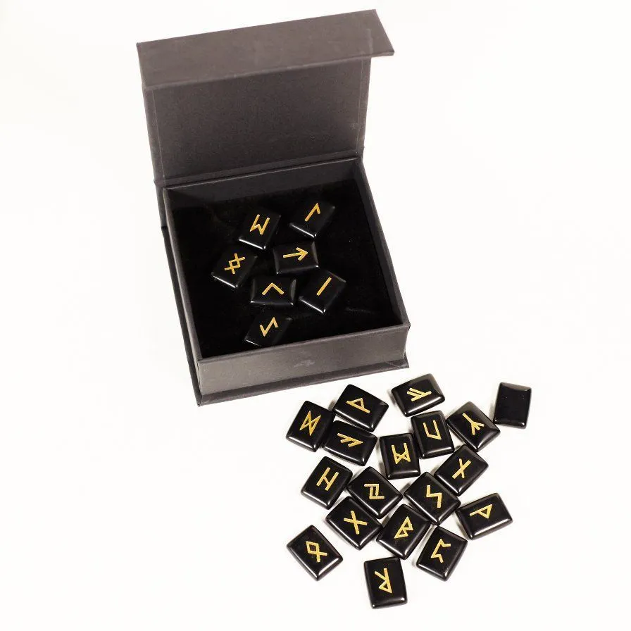 Набор рун из обсидиана, подарочная упаковка