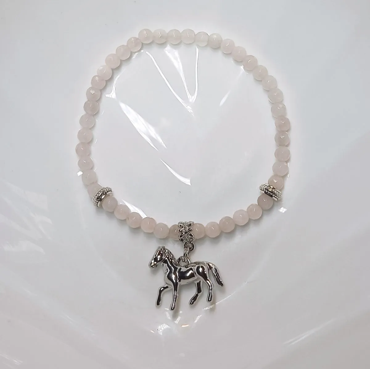 Браслет "Лошадка" с кулоном, розовый кварц