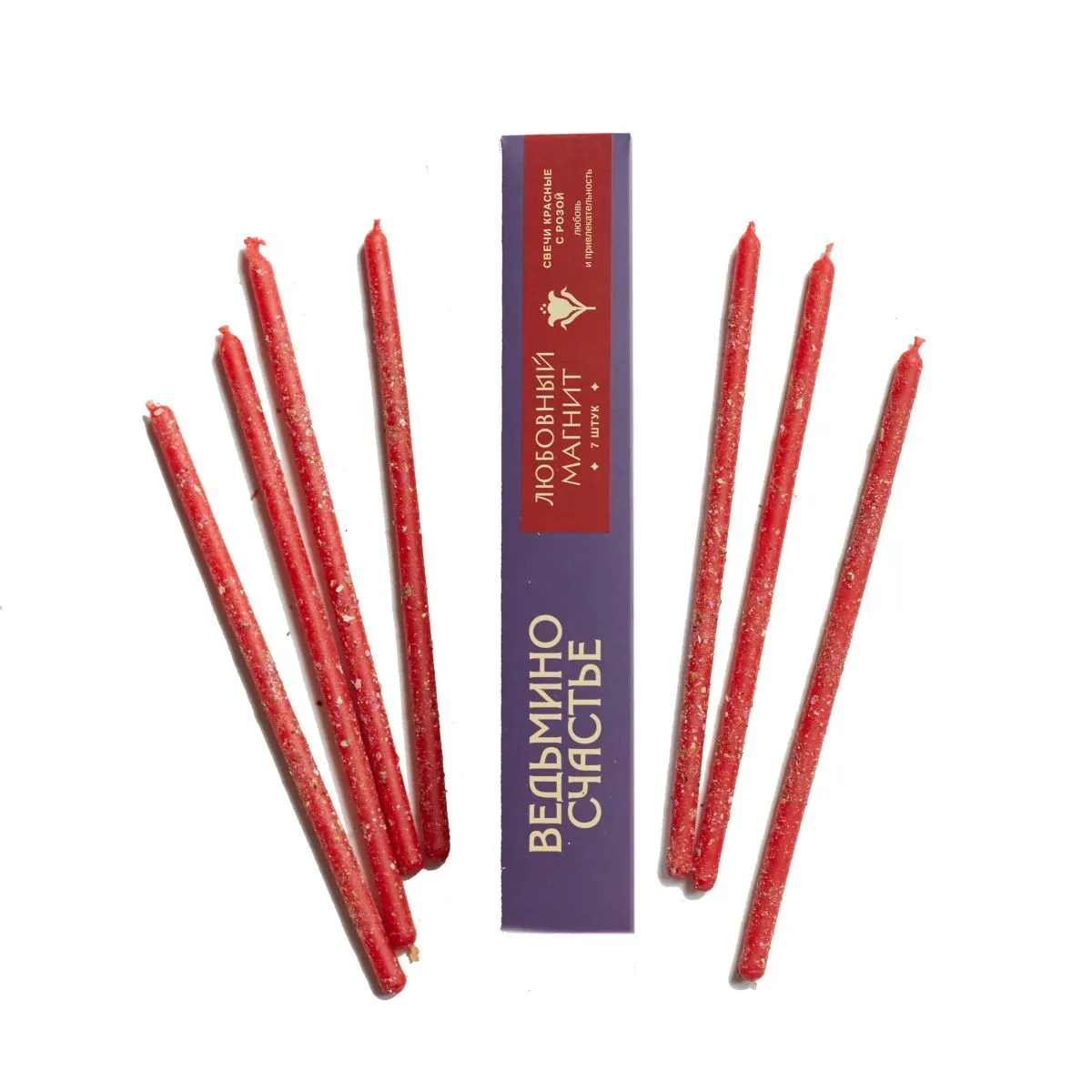 Набор свечей восковых красных "Любовный Магнит" с розой, 7 шт