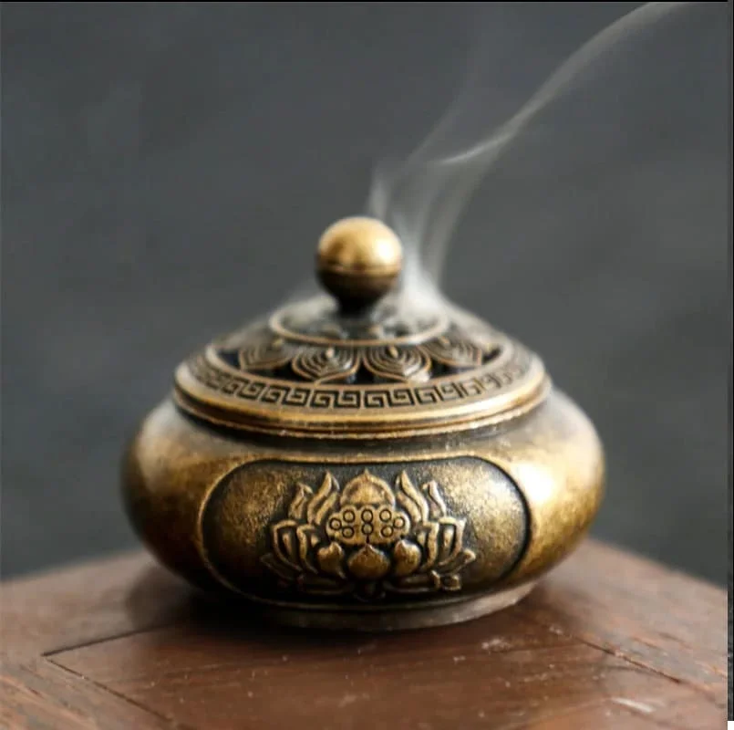 Мини-курильница "Сердце лотоса" с ажурной крышкой бронзовая