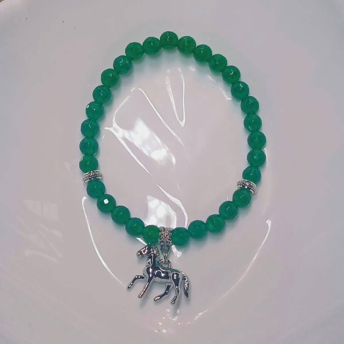 Браслет "Лошадка" с кулоном, зелёный халцедон