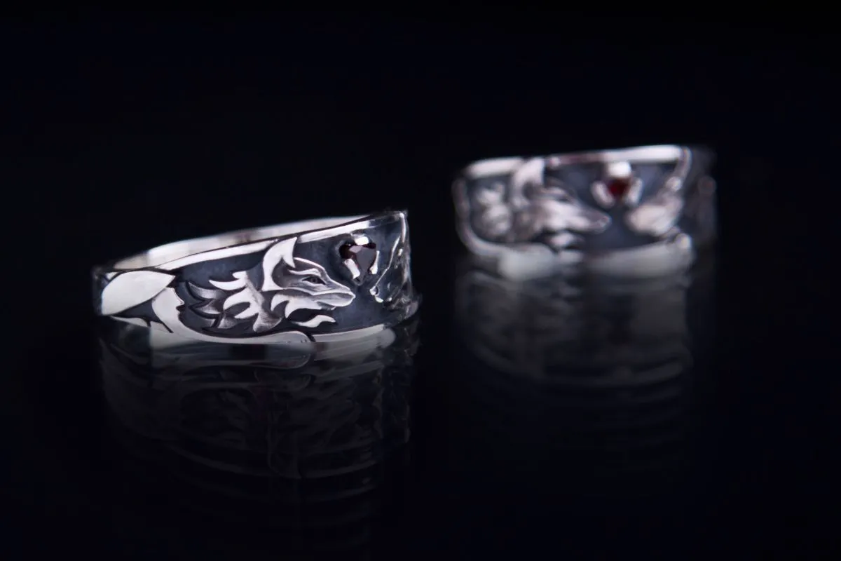 Серебряное кольцо "Волк и лиса"