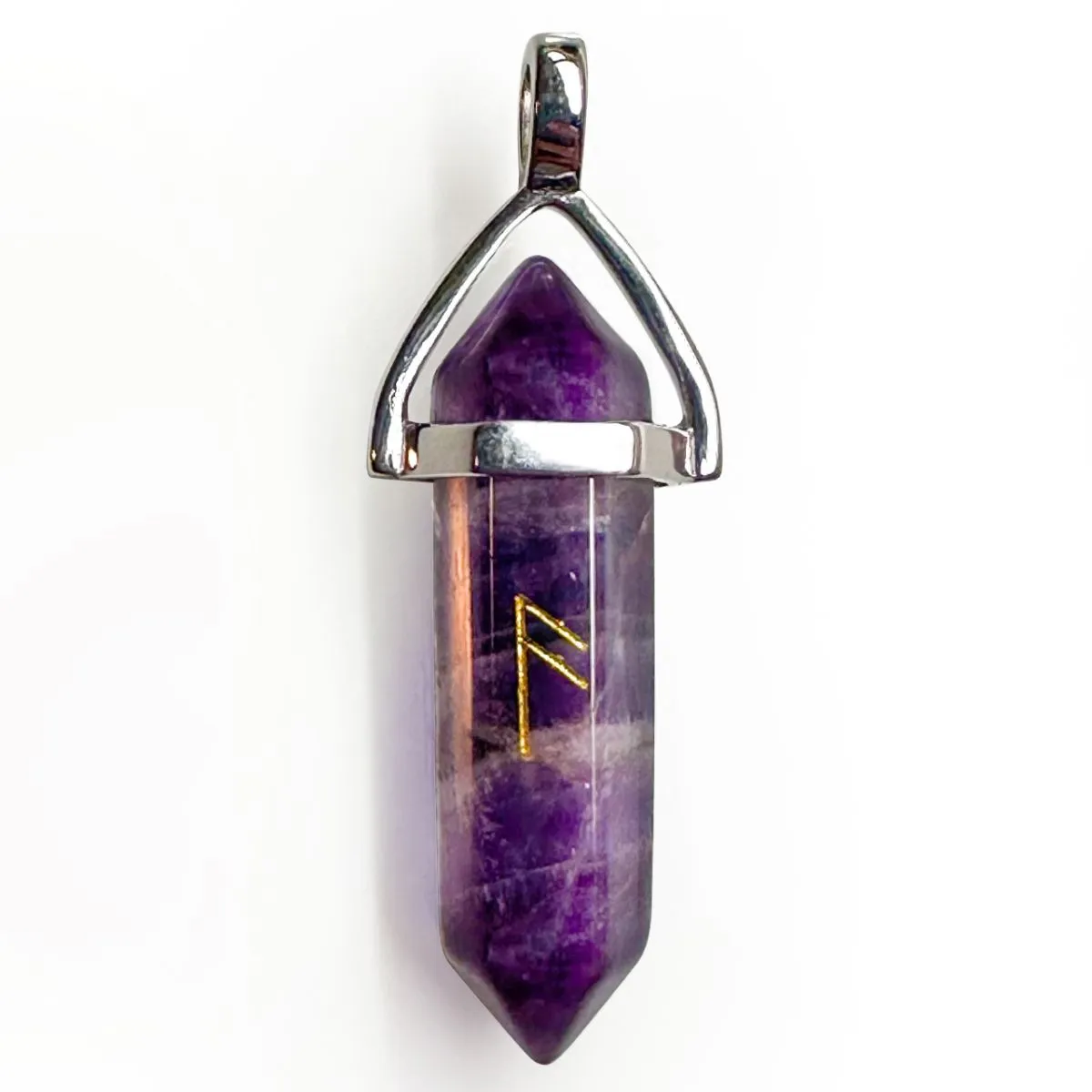 Кулон "Интуиция" из аметиста с руной Ансуз с серебрением