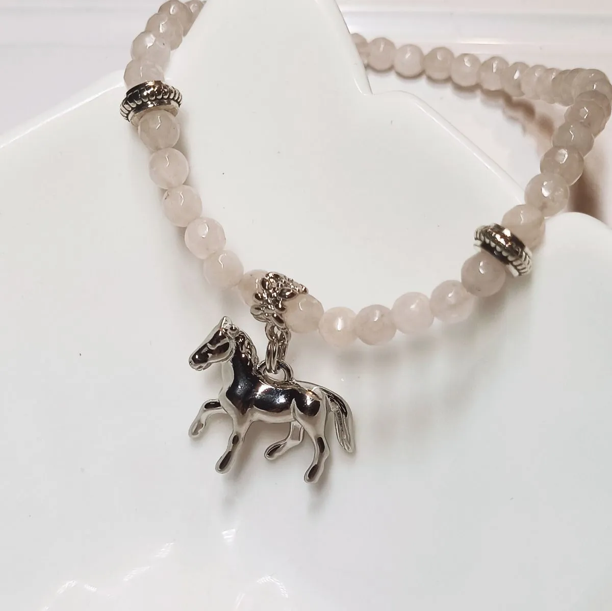 Браслет "Лошадка" с кулоном, розовый кварц