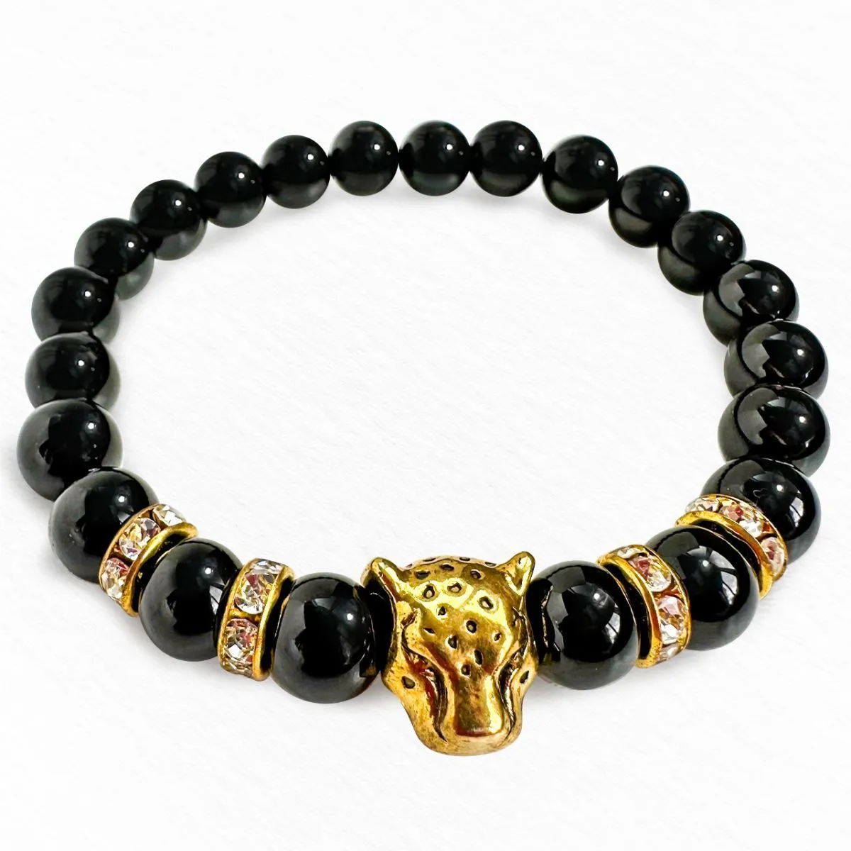 Браслет с шармом "Поединок с леопардом" из черного турмалина