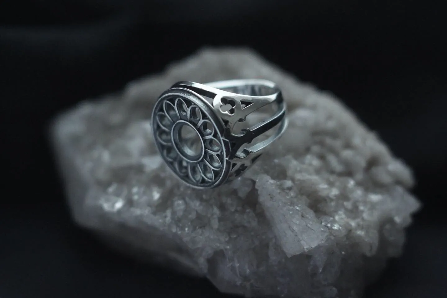 Посеребренное кольцо-печатка "Готическая роза"