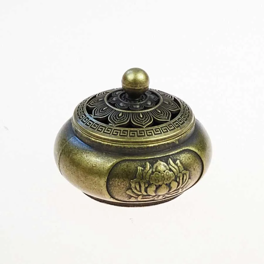 Мини-курильница "Сердце лотоса" с ажурной крышкой бронзовая